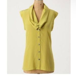 Anthropologie Silk Chartreuse Cowl-neck Top Size 0